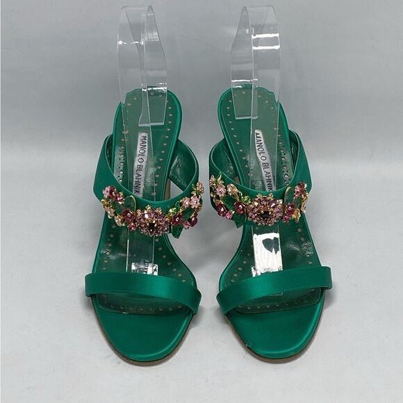 Manolo Blahnik 90MM Embellished Satin Mules size 39 - Picture 6 of 15